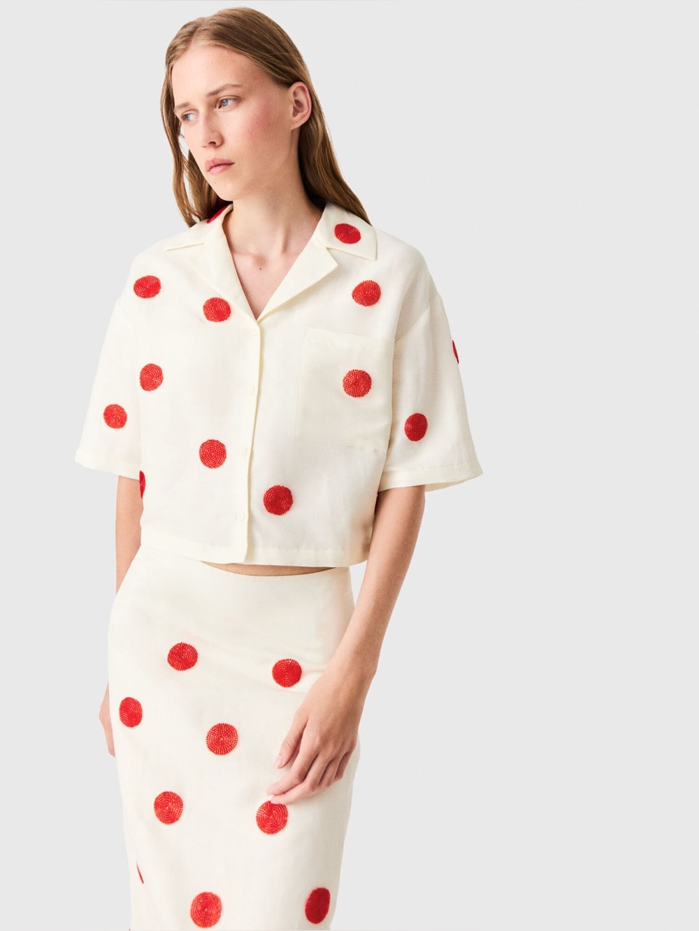 NWT Maje x Blanca Miro Embroidered Linen and Silk Shirt Size M